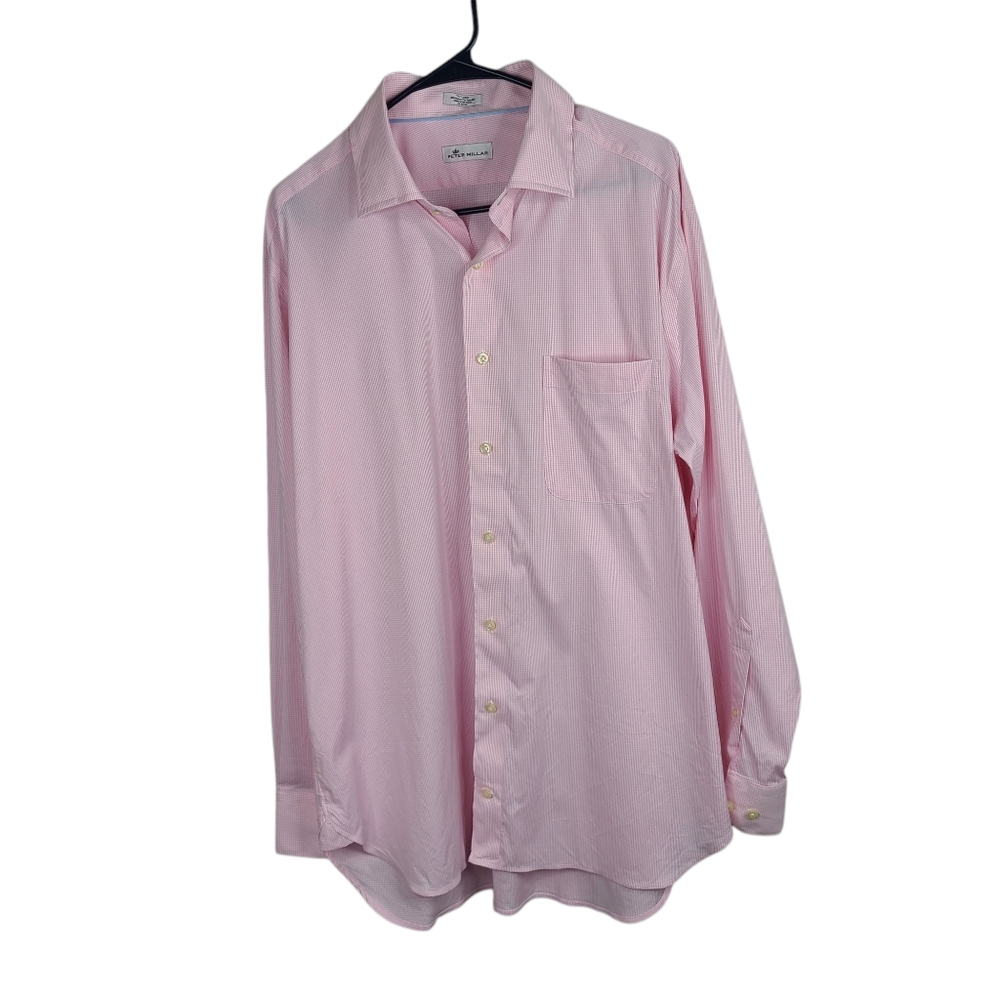 Peter Millar Pink Micro Check Dress Shirt Size 17 Long/XL